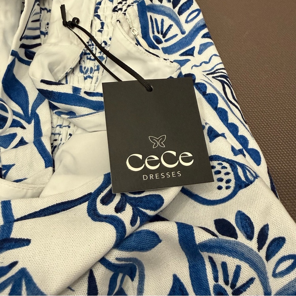 CeCe Linen Blend Tiered Dress Coastal Print Seashells Sun Starfish NWT Small - Picture 6 of 10